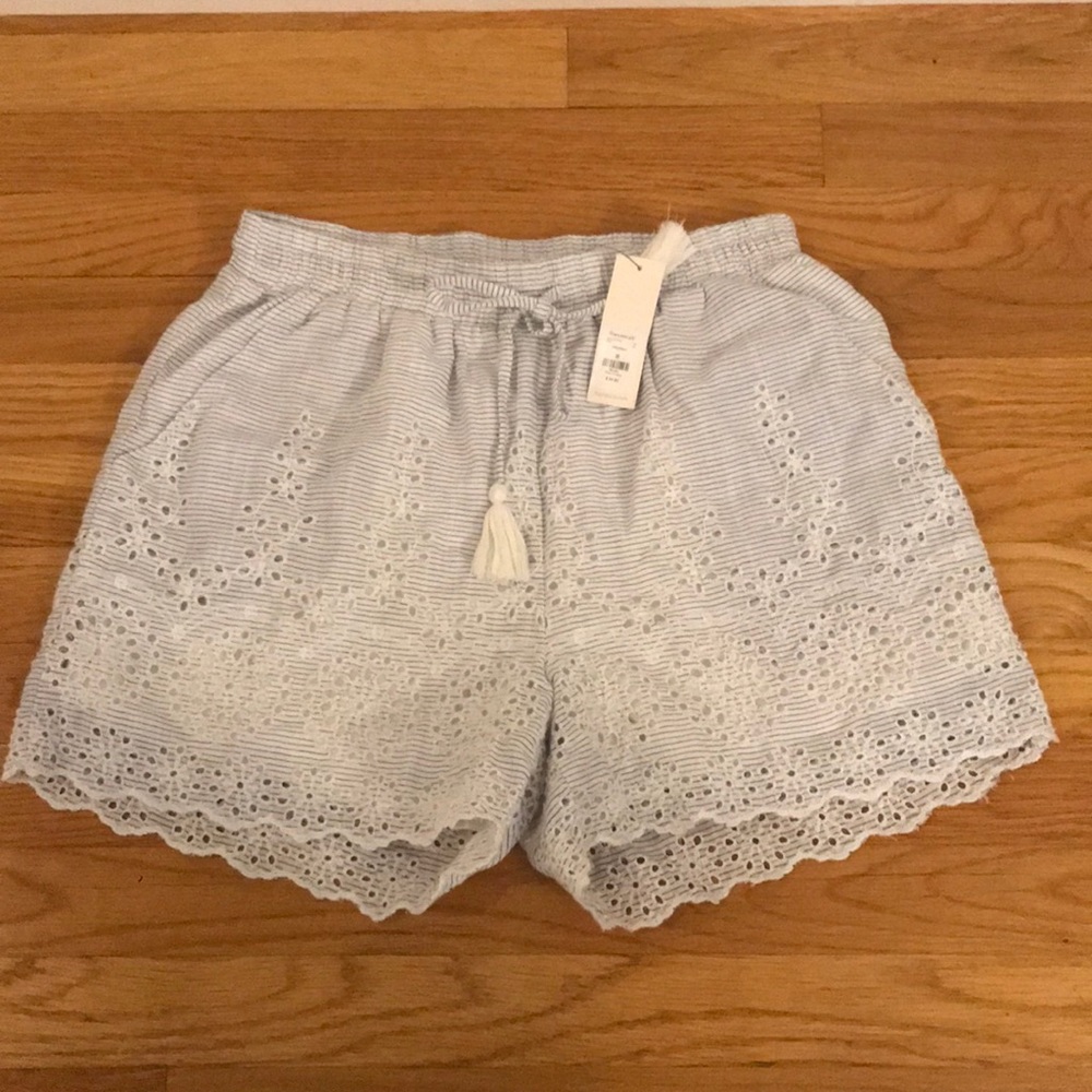 Francesca’s Blue and White Pin Stripe Shorts